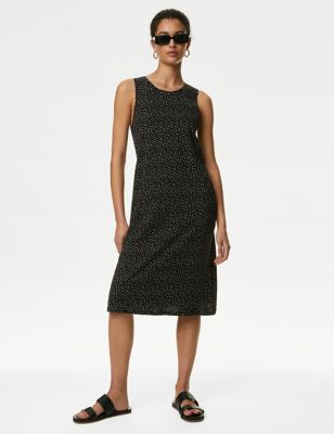 M&S Womens Pure Cotton Spot Print Mini Shift Dress - 20LNG - Black Mix, Black Mix