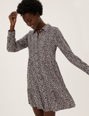M&S Womens Animal Print Collared Shirt Dress