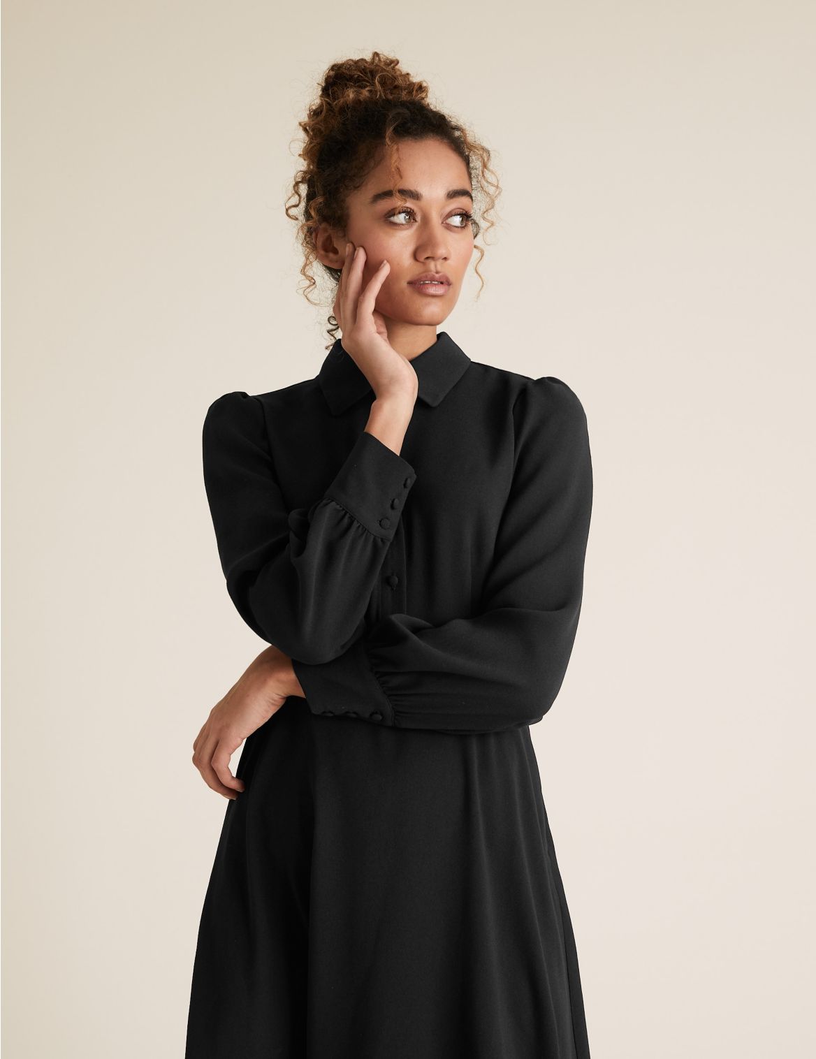 Puff Sleeve Mini Shirt Dress black