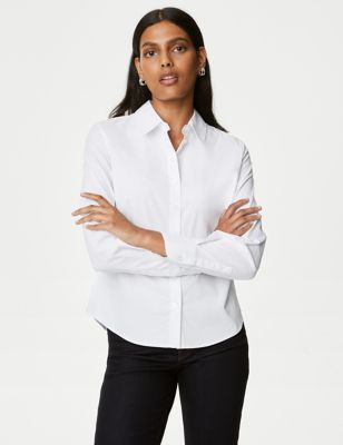 M&S Womens Cotton Rich Collared Long Sleeve Shirt