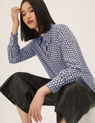 M&S Womens Geometric Long Sleeve Shirt