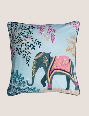 Sara Miller Pure Cotton Elephant Oasis Cushion - Sky Blue, Sky Blue,Jade