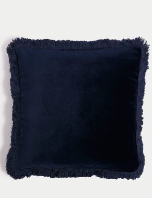 M&S Pure Cotton Velvet Fringed Cushion - Cranberry, Cranberry,Dark Gold,Navy,Dark Green