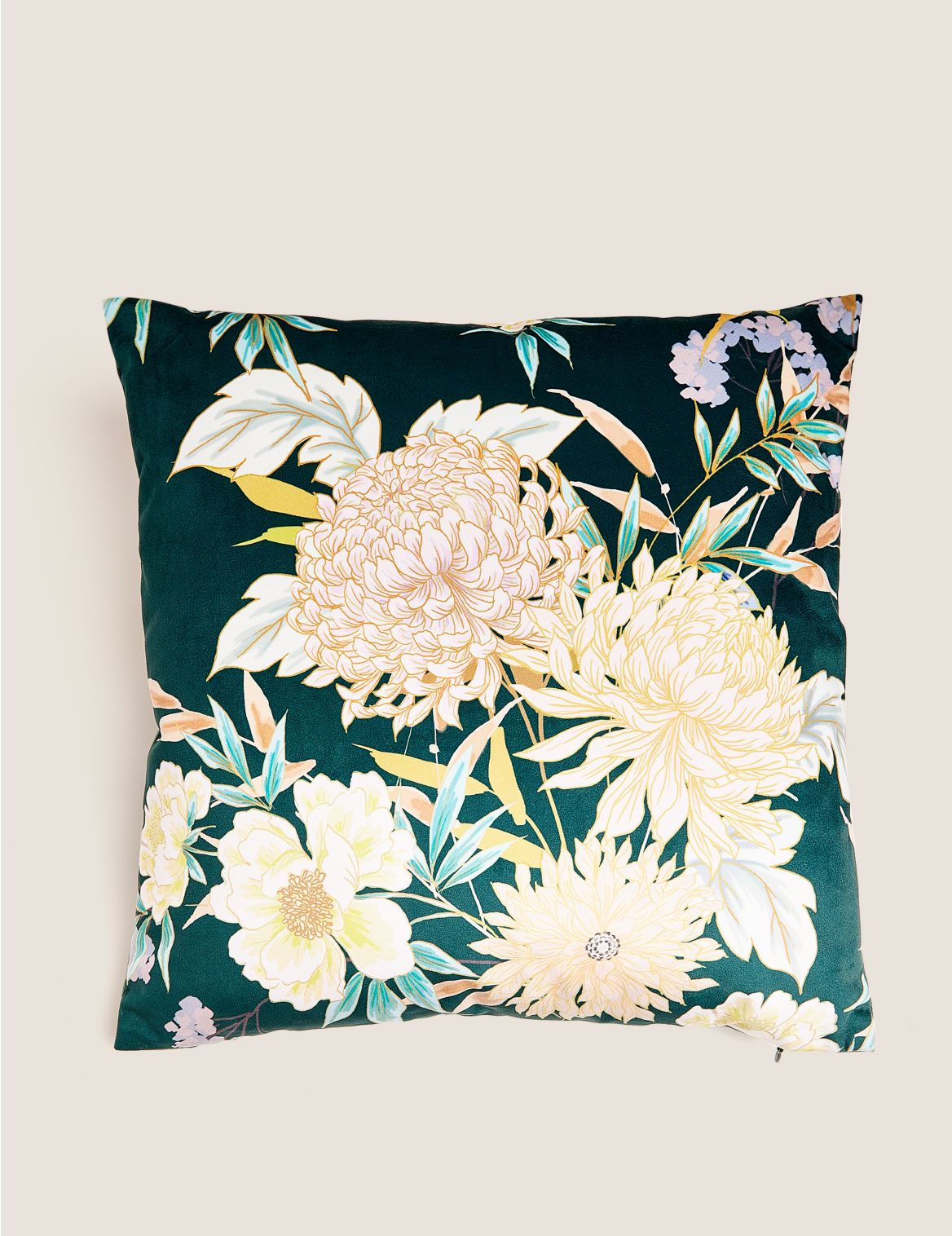 Velvet Decorative Floral Cushion green