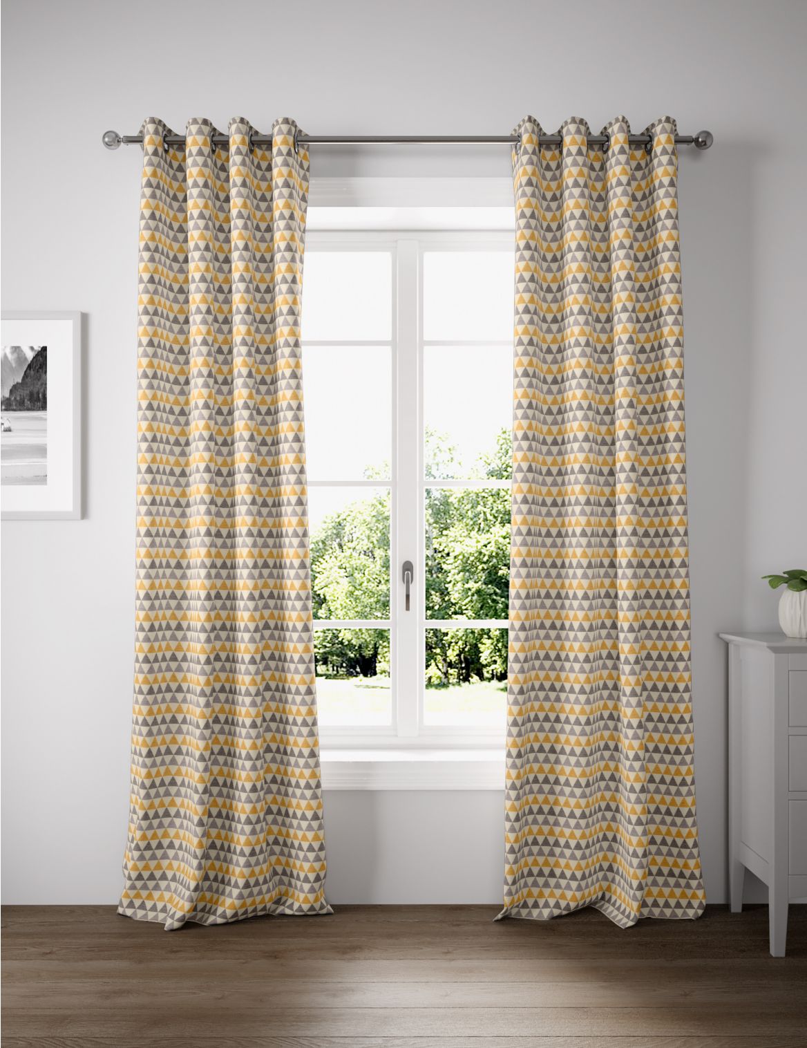 Chenille New Triangle Eyelet Curtains yellow