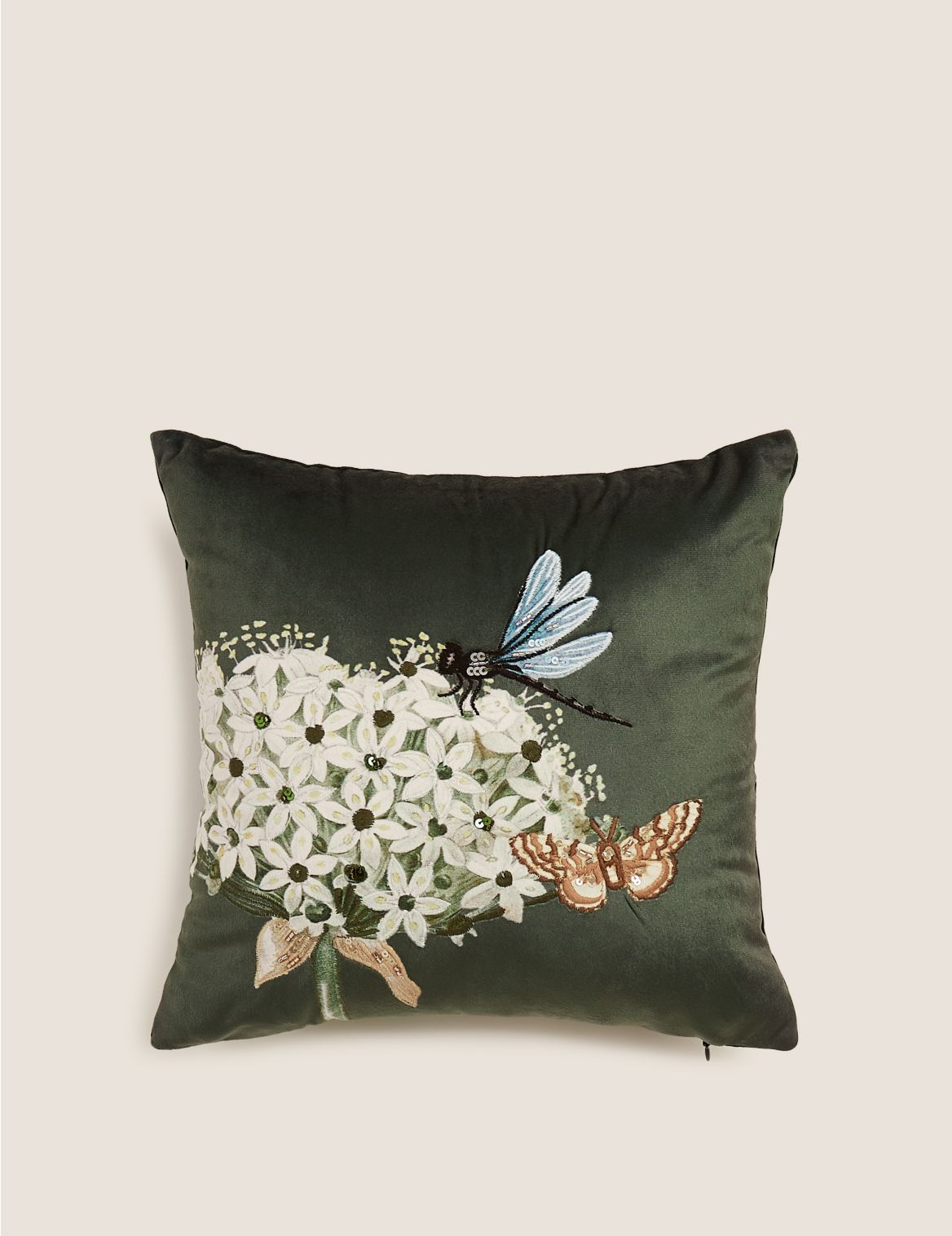 Botanical Small Embroidered Cushion green