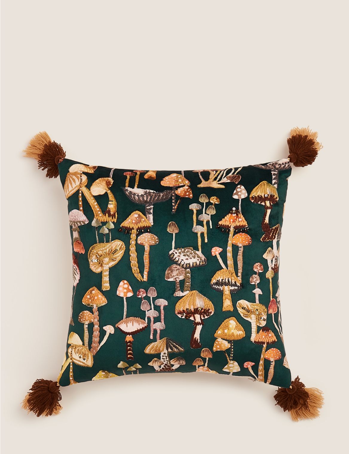 Mushroom Mini Embroidered Cushion green