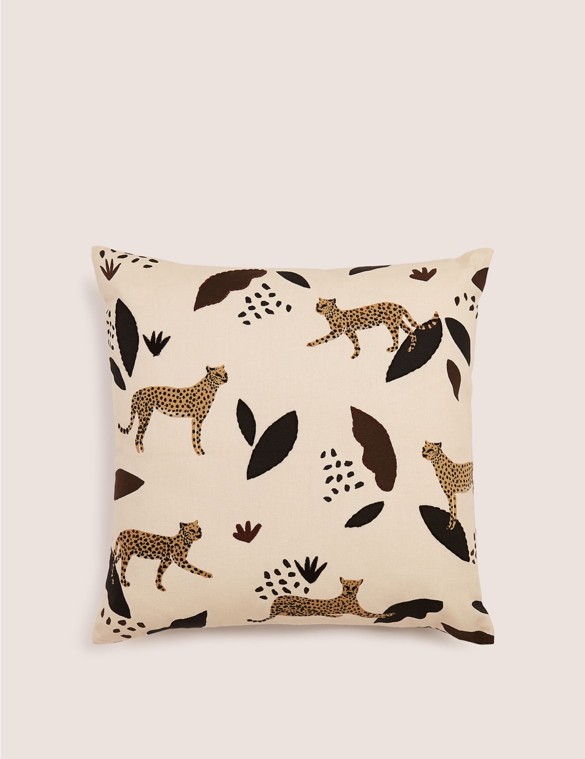 Pure Cotton Cheetah Embroidered Cushion beige