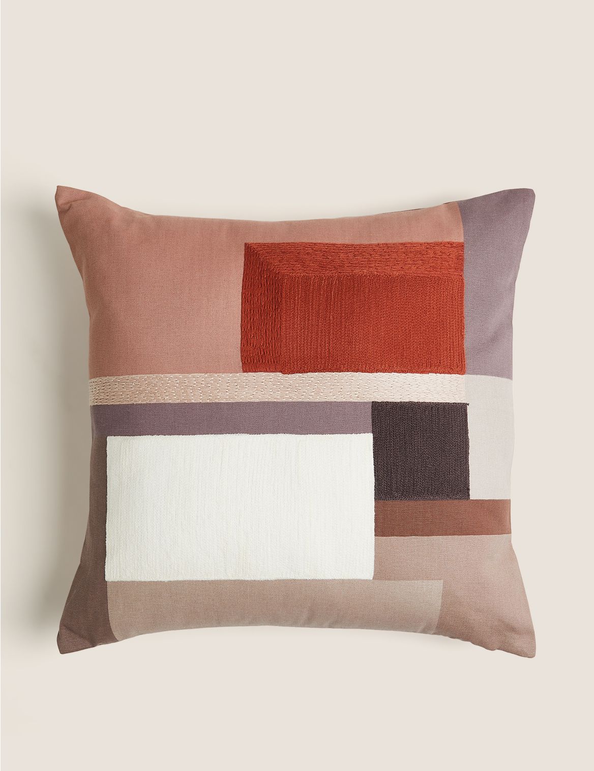 Colour Block Embroidered Cushion beige