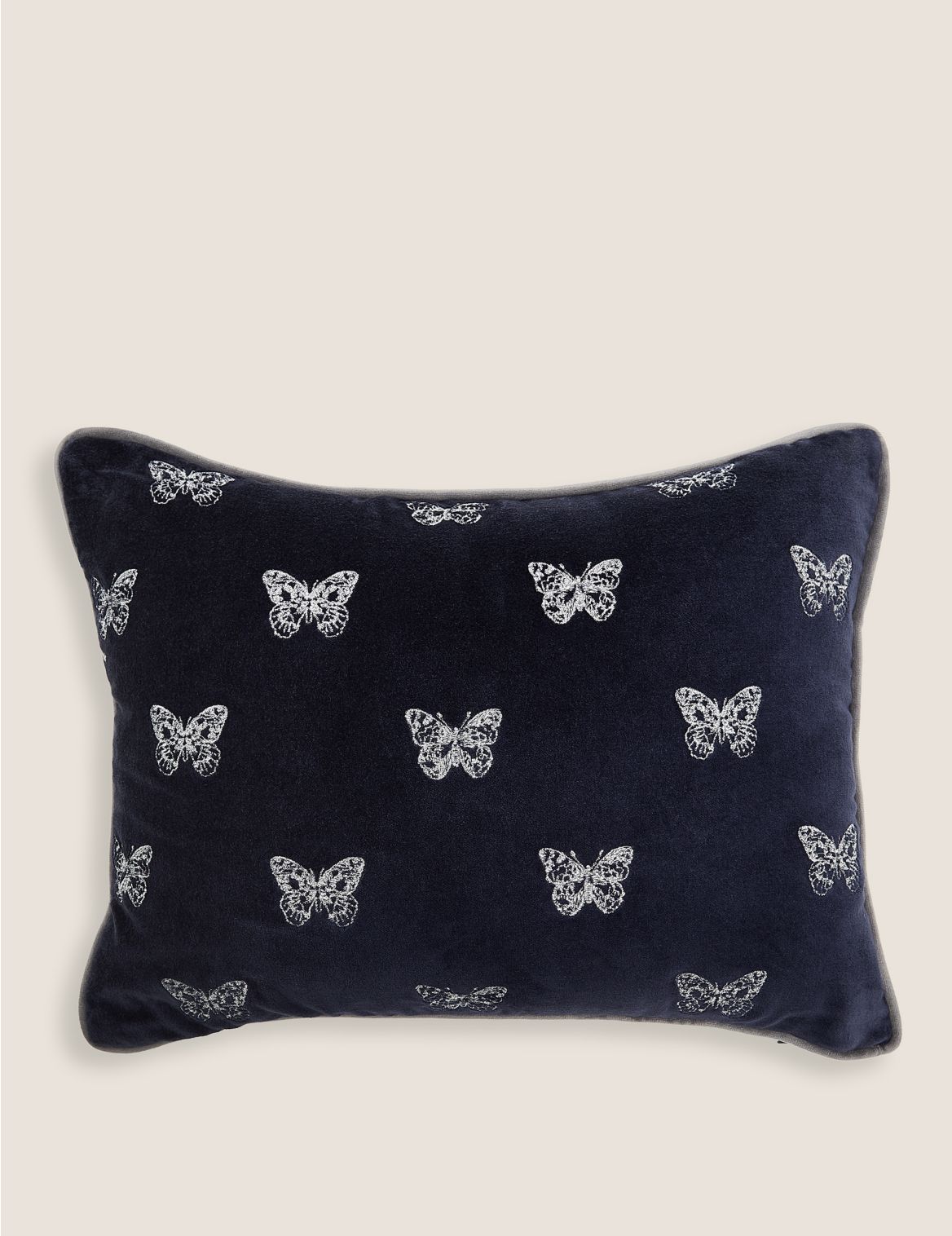 Velvet Butterfly Medium Embroidered Cushion navy