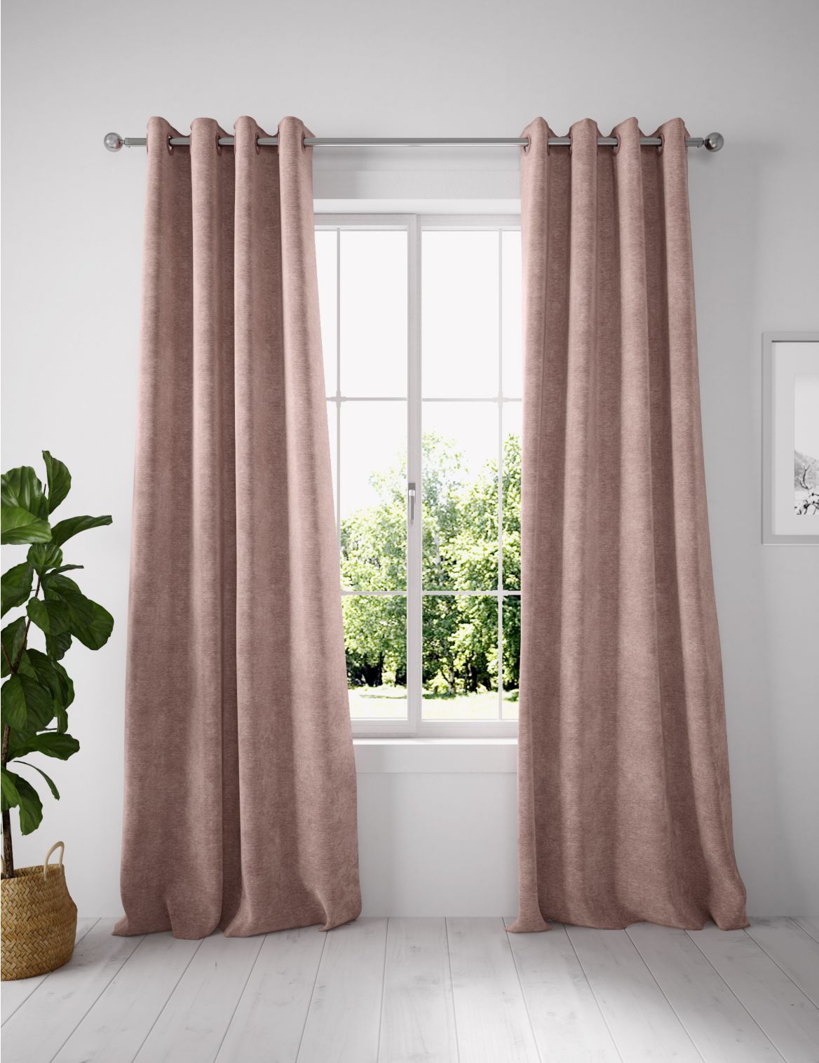 Chenille Eyelet Curtains pink