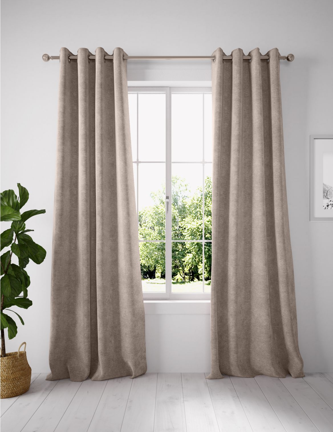 Chenille Eyelet Curtains brown