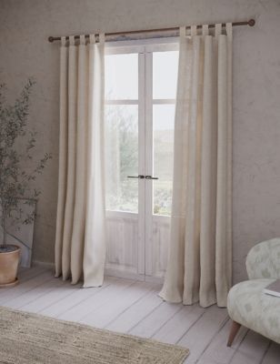 M&S X Fired Earth Acapulco Sheer Embroidered Tab Top Curtains - EW90 - Weald Green, Weald Green