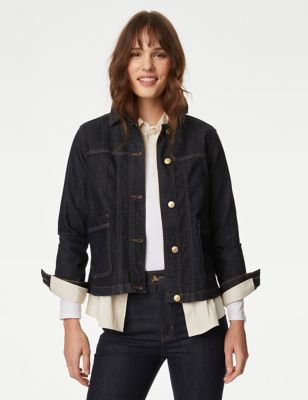 M&S Women's Cotton Rich Denim Utility Jacket - 6 - Dark Indigo, Dark Indigo