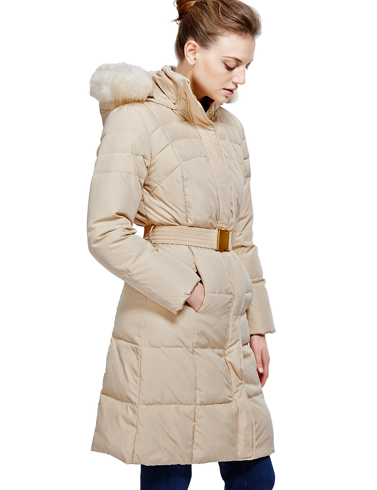 M & S Collection Down Filled Hooded & Belted Coat With Stormwear | Snapcat