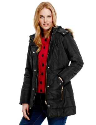 M & S Collection Faux Fur Trim Coat With Stormwear | Snapcat