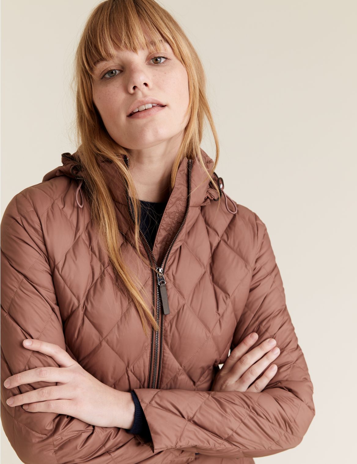 Feather & Down Quilted Puffer Jacket brown