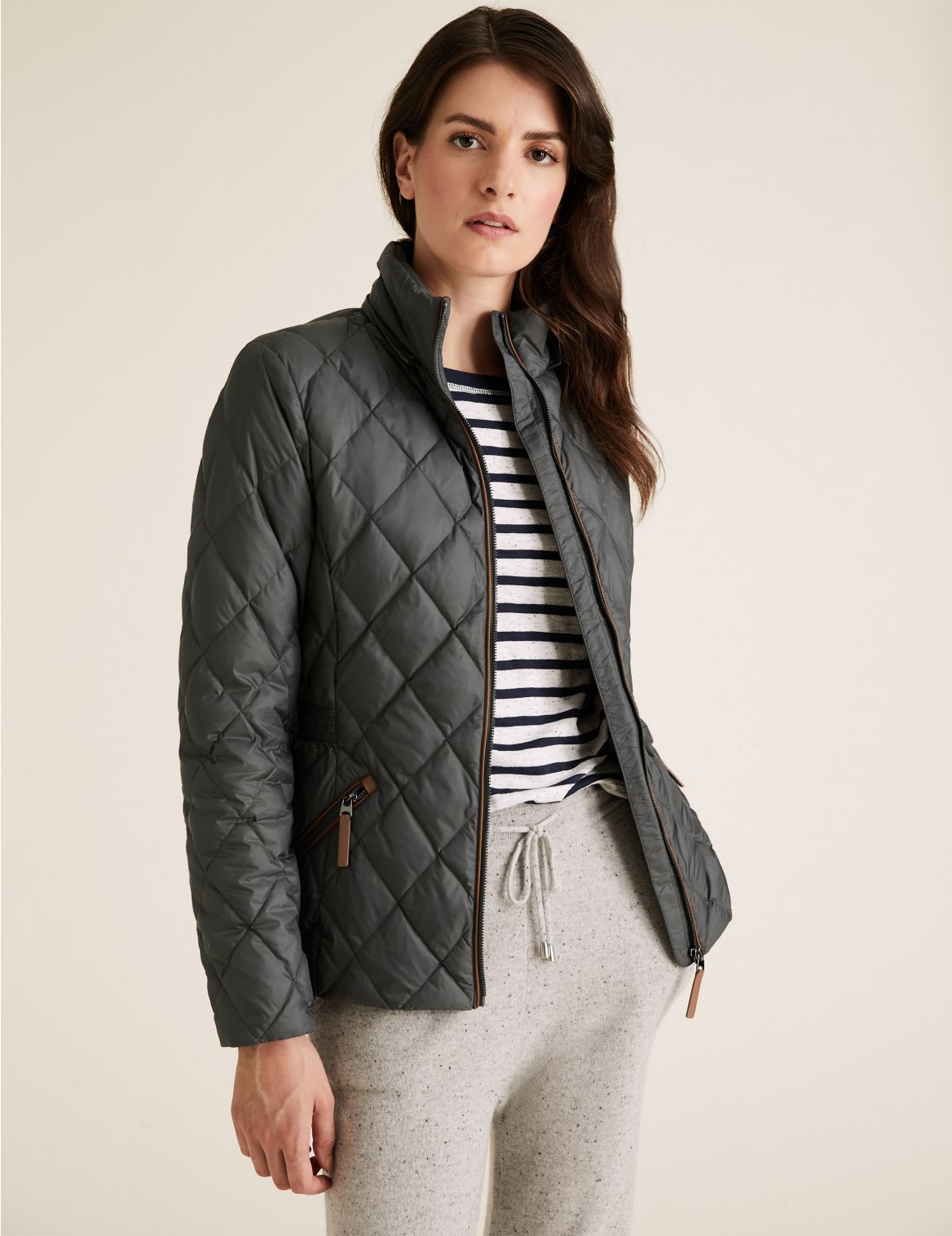 Feather & Down Quilted Puffer Jacket grey
