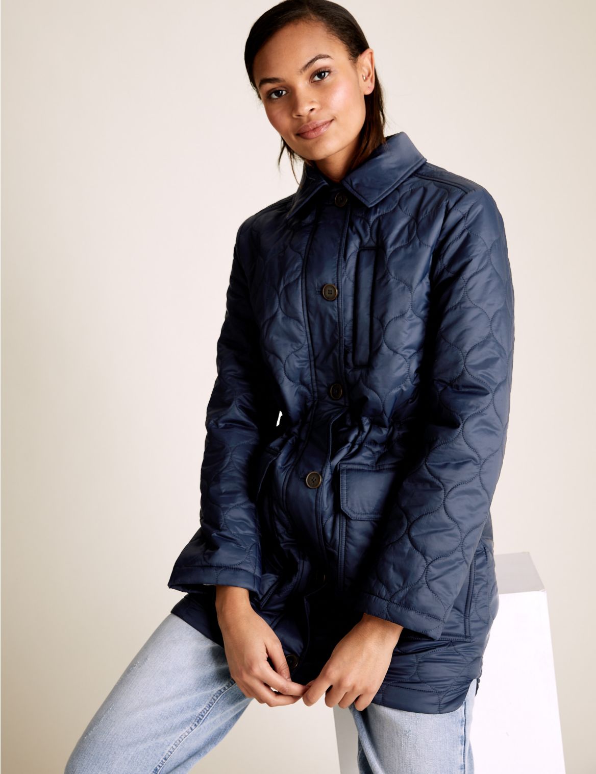 Quilted Longline Puffer Jacket navy