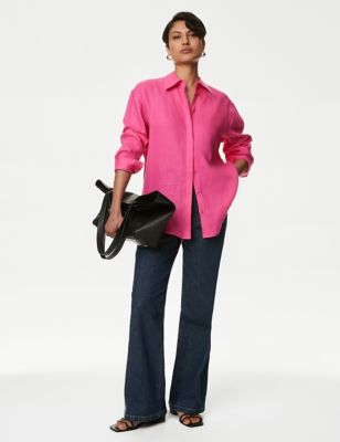 Autograph Women's Pure Irish Linen Collared Relaxed Shirt - 6 - Rose Pink, Rose Pink