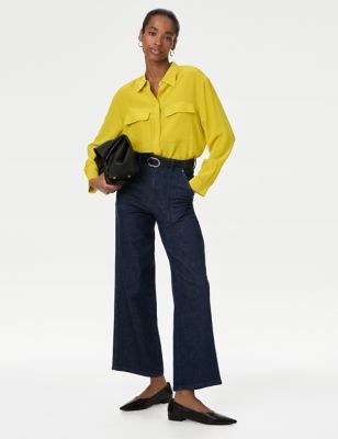Autograph Womens Pure Silk Collared Utility Shirt - 6 - Bright Yellow, Bright Yellow
