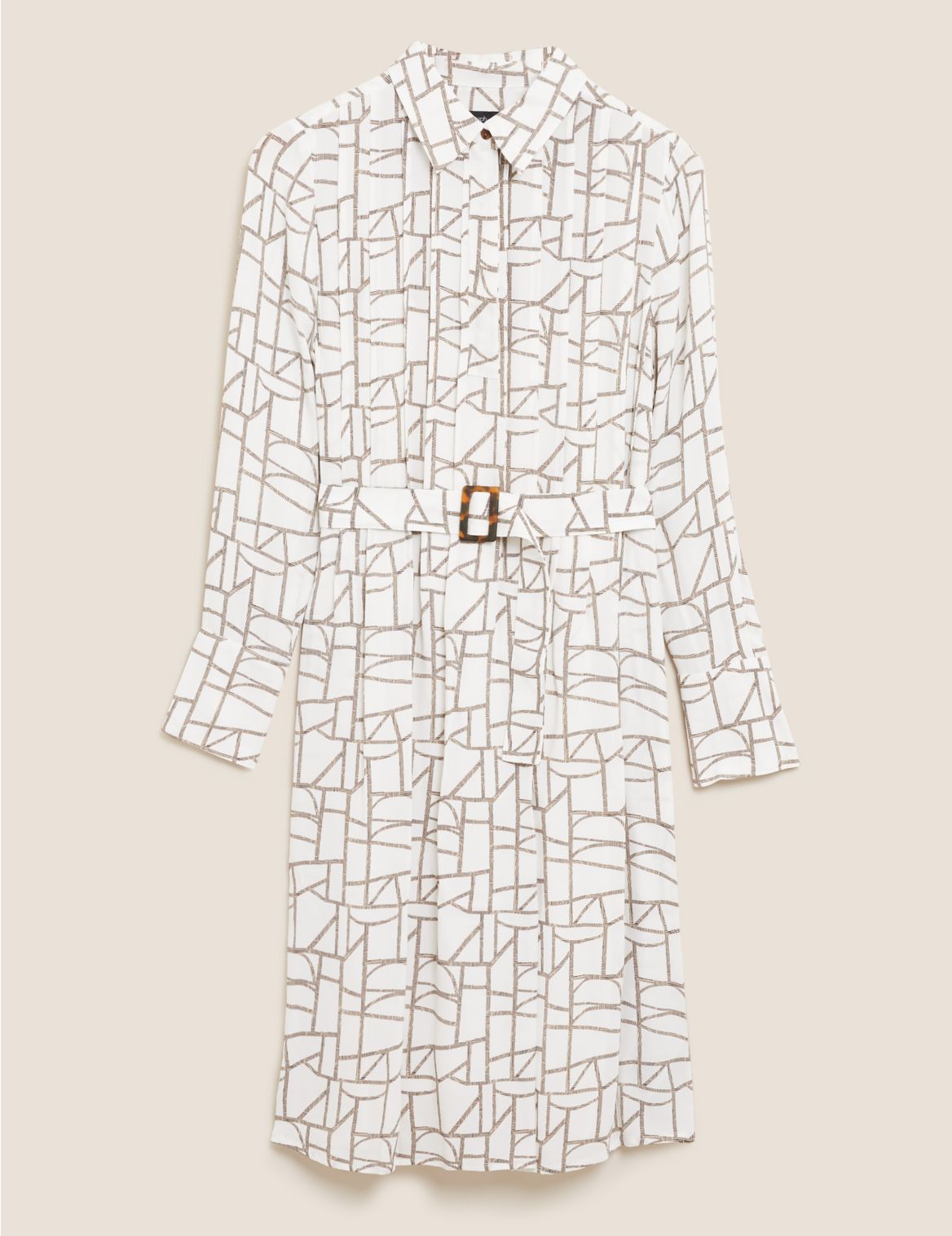 Geometric Belted Midi Shirt Dress cream