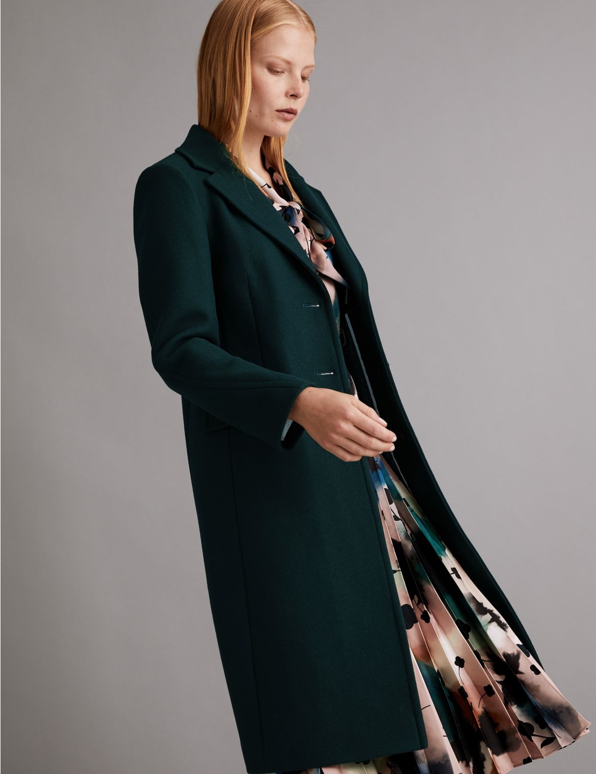 Wool Tailored Coat with Cashmere green