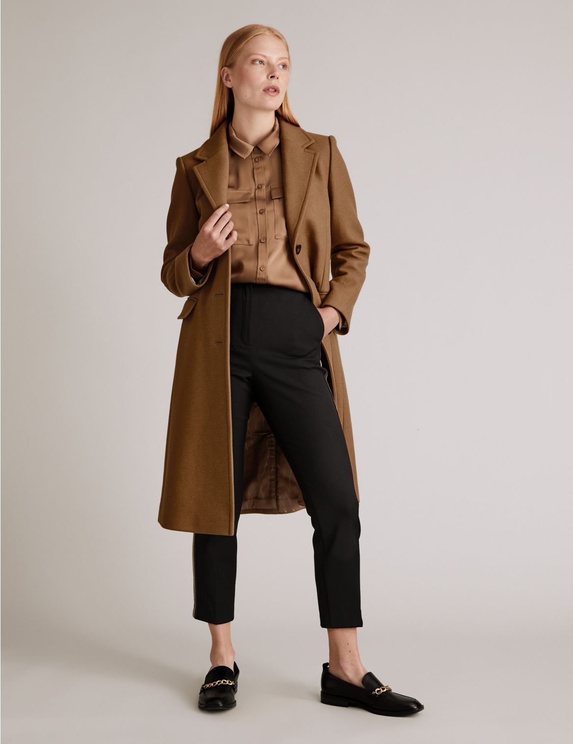 Wool Tailored Coat with Cashmere brown