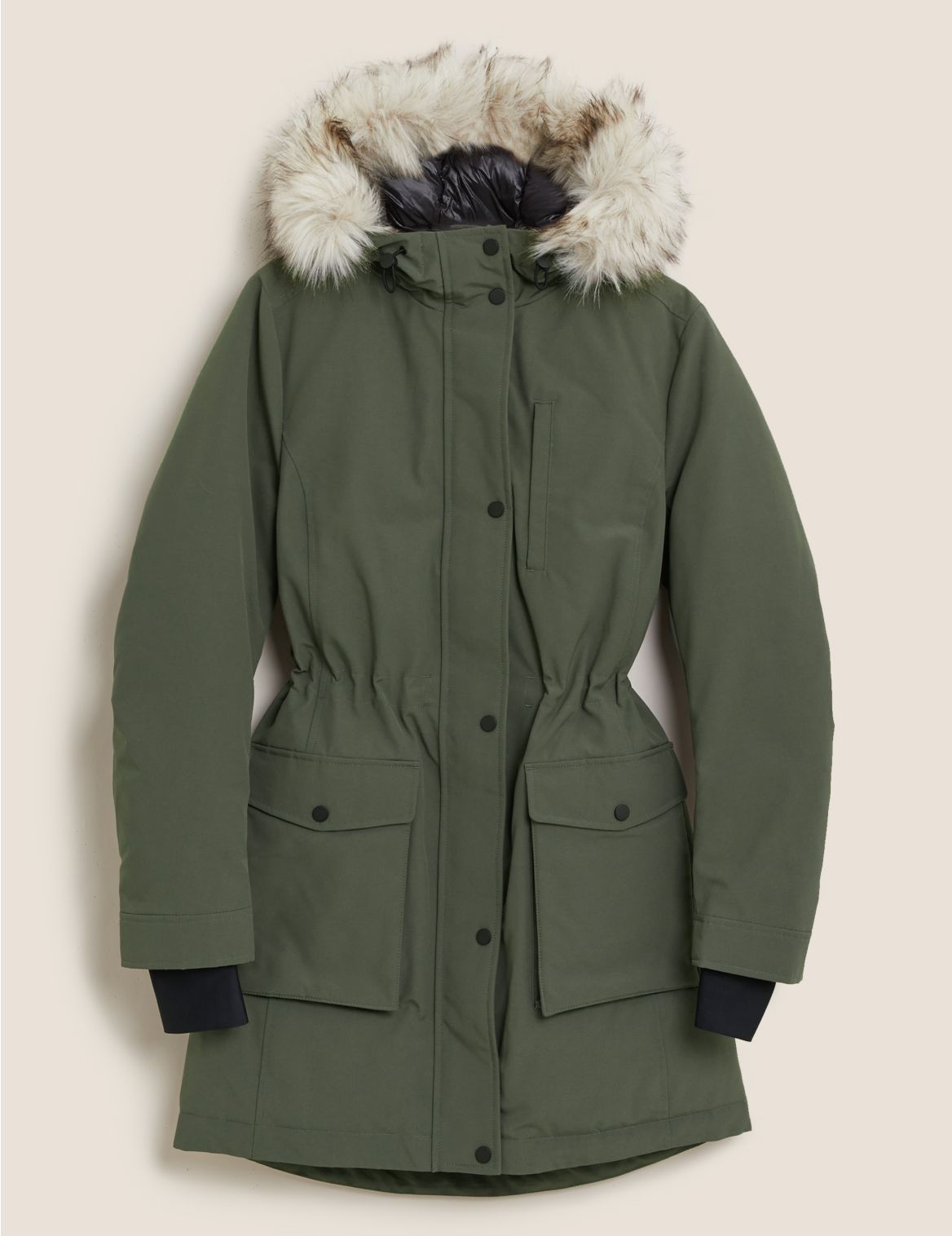Feather & Down Padded Hooded Parka green