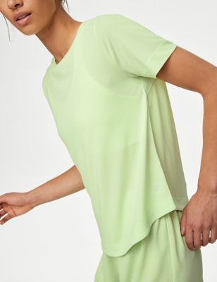 Goodmove Womens Textured Scoop Neck Fitted T-Shirt - 8 - Pale Green, Pale Green,Flame,White