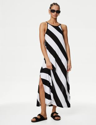 M&S Womens Jersey Printed Midaxi Beach Dress - 18 - Black Mix, Black Mix