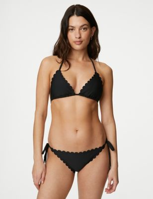 M&S Women's Tie Side Scallop Bikini Bottoms - 8 - Black, Black