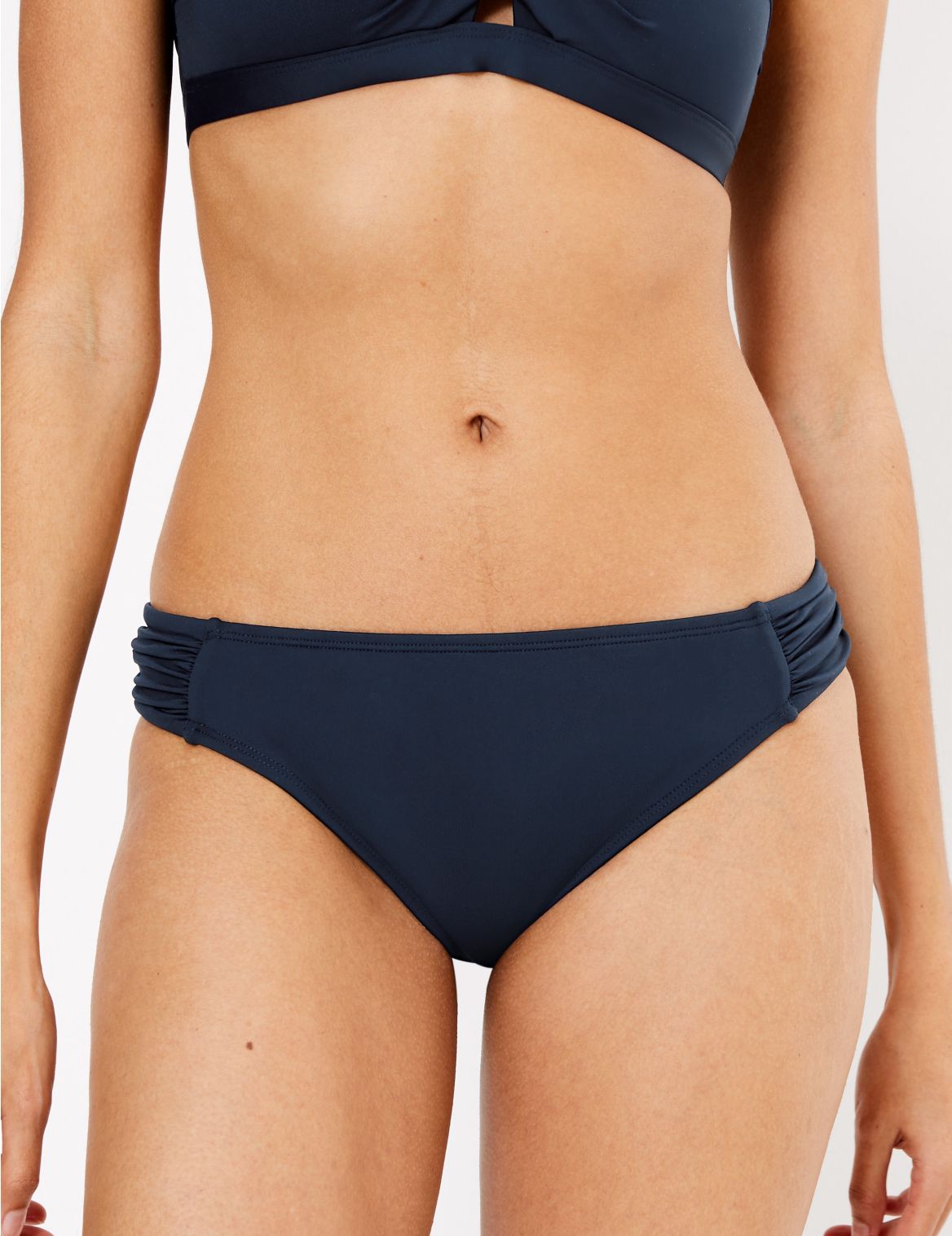 Side Ruched Hipster Bikini Bottoms navy