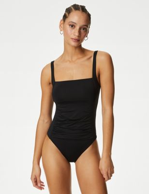 M&S Womens Tummy Control Padded Square Neck Swimsuit - 12 - Black, Black