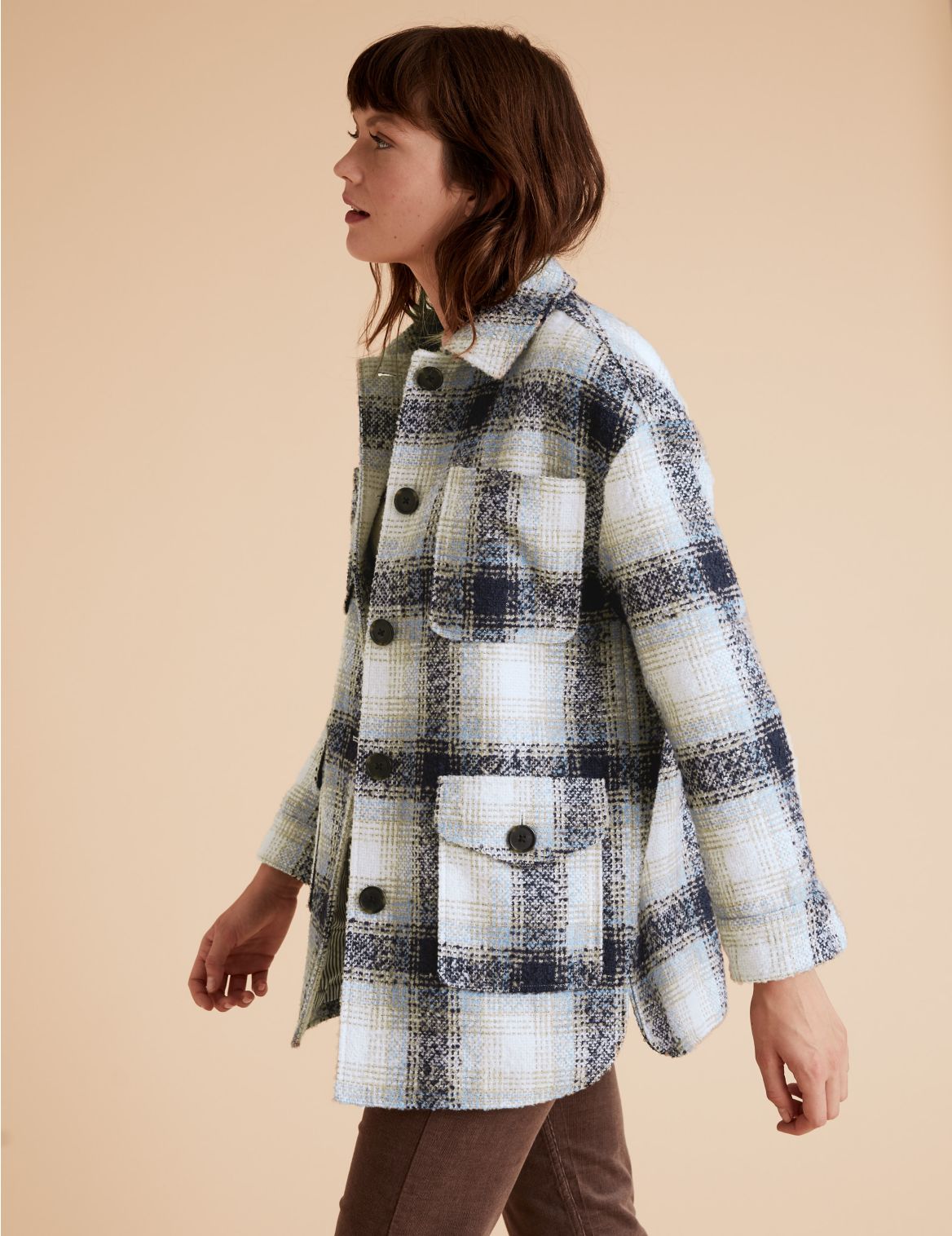 Checked Relaxed Shacket blue