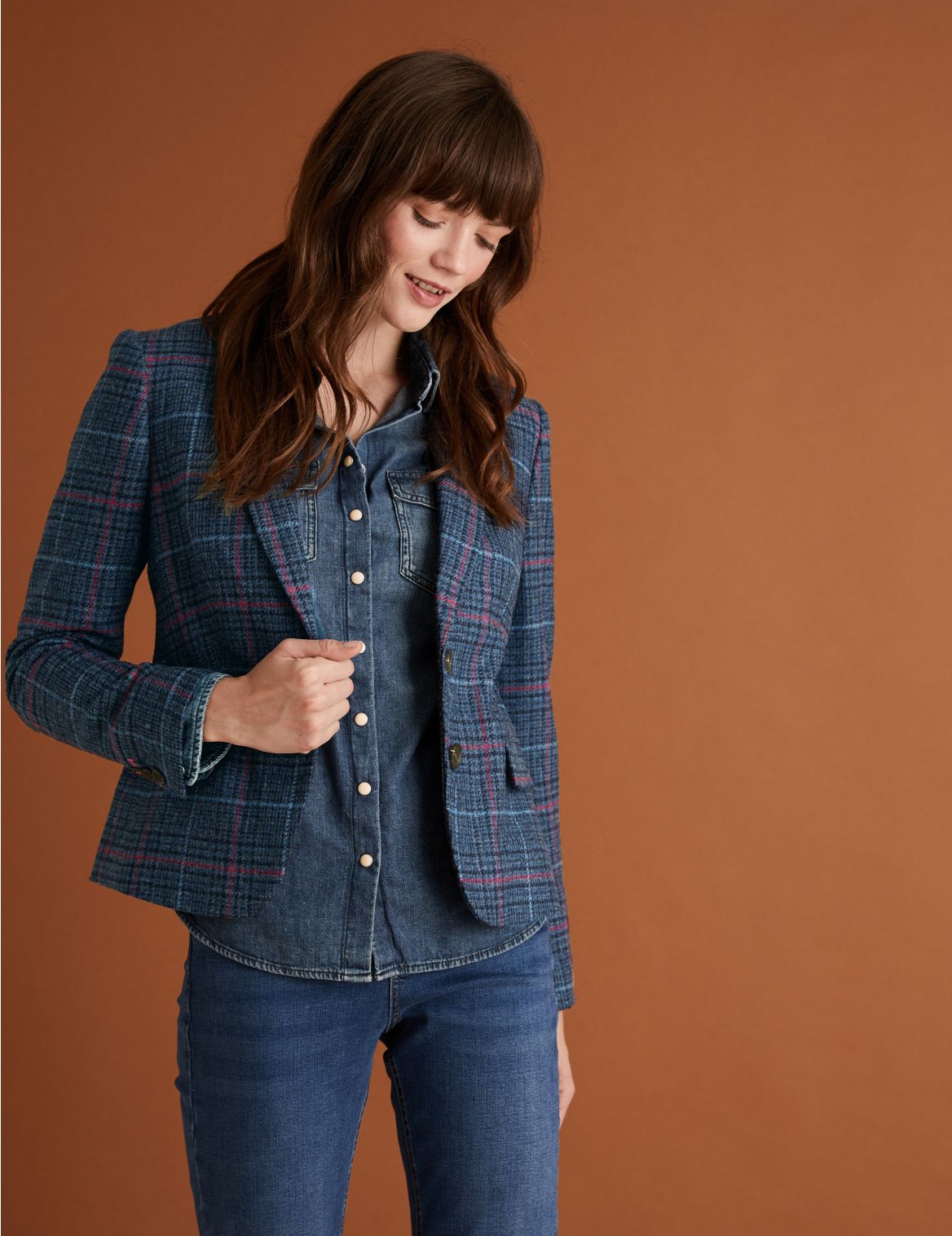 Wool Checked Hacking Jacket navy