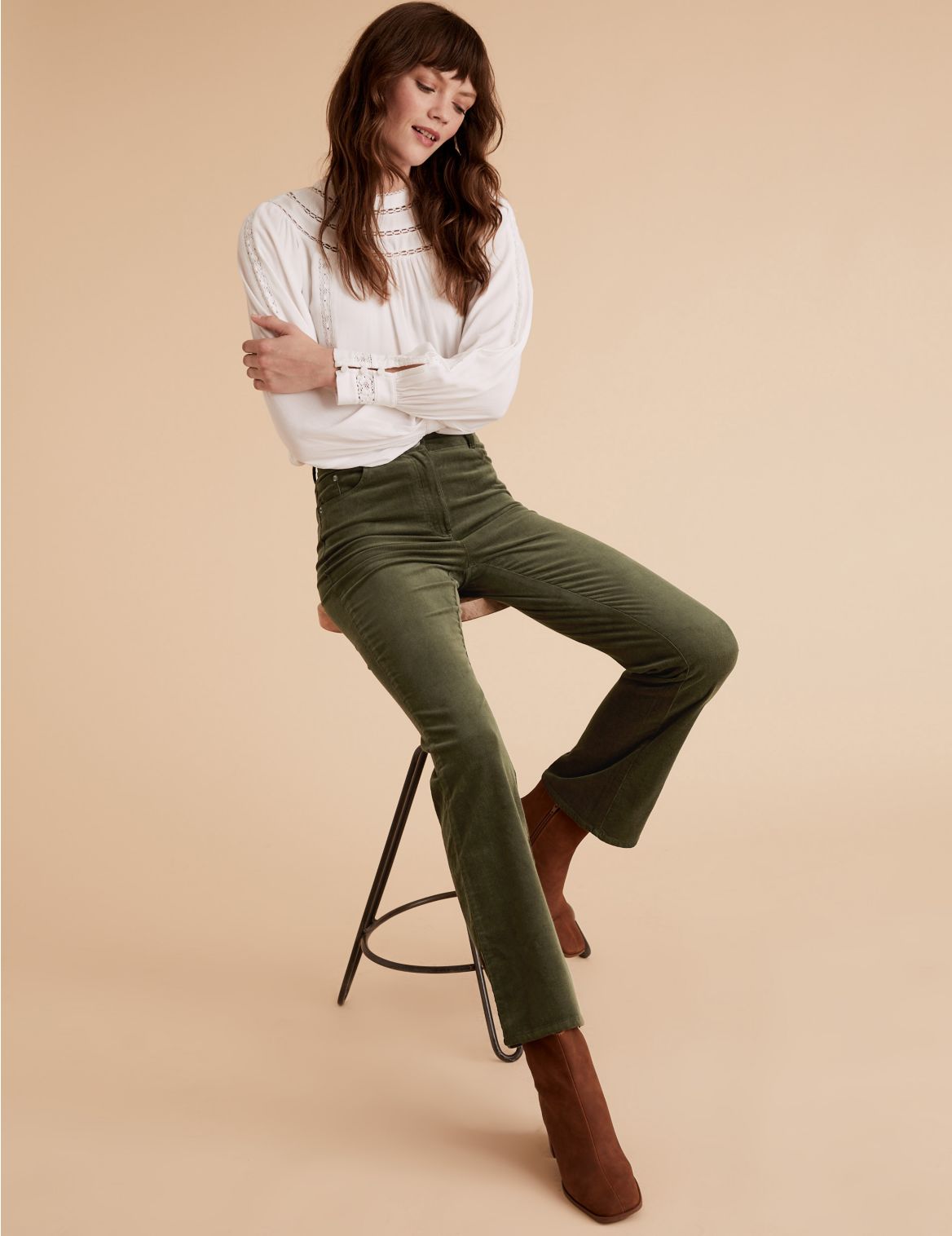 Corduroy Slim Fit Flare Trousers green