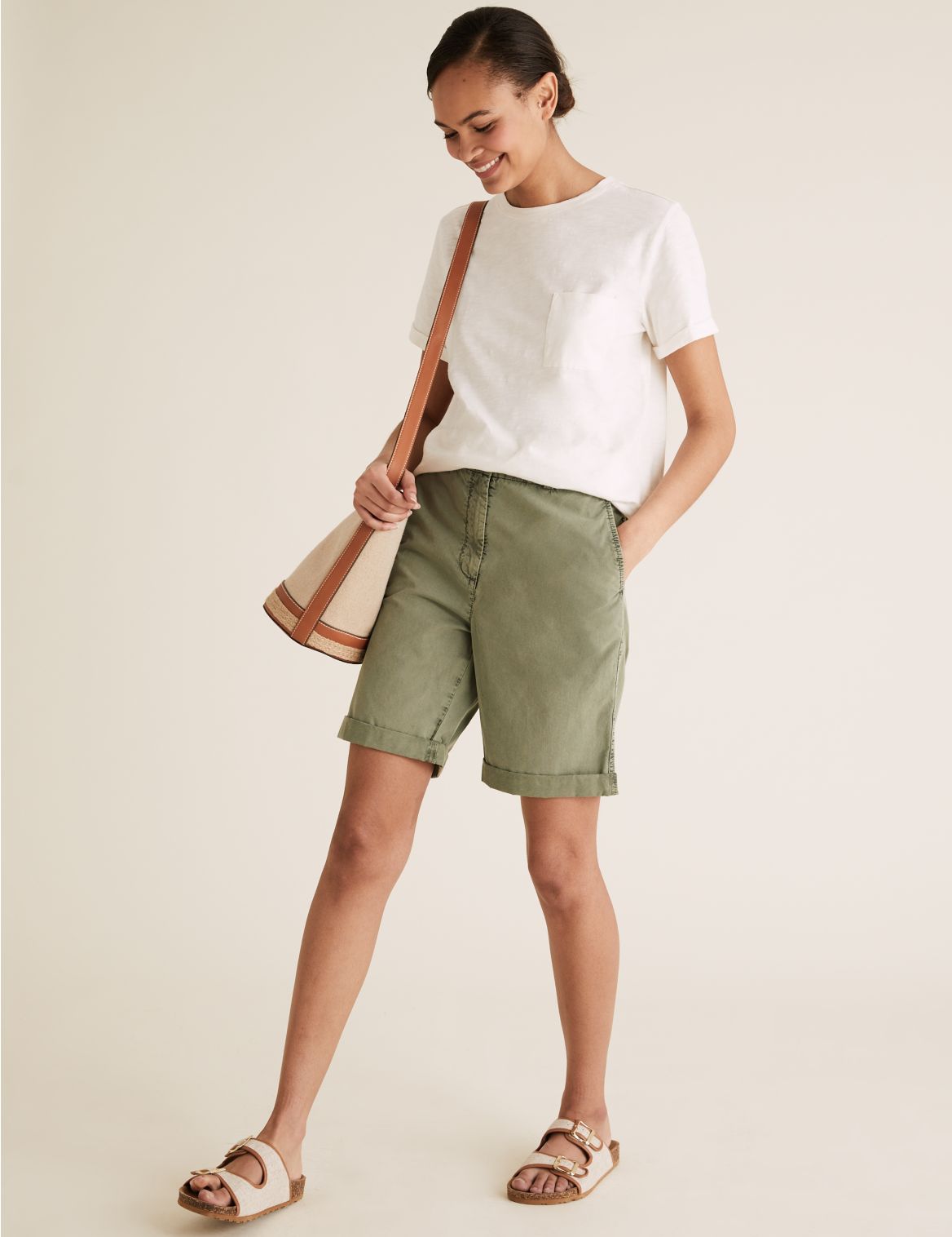 Pure Cotton Long Chino Shorts green
