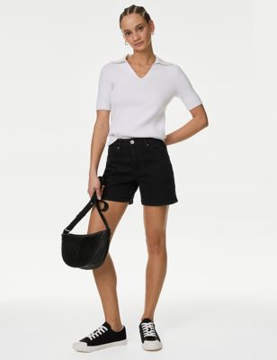 M&S Womens Denim Shorts - 6 - Soft White, Soft White,Black,Light Denim,Med Blue Denim