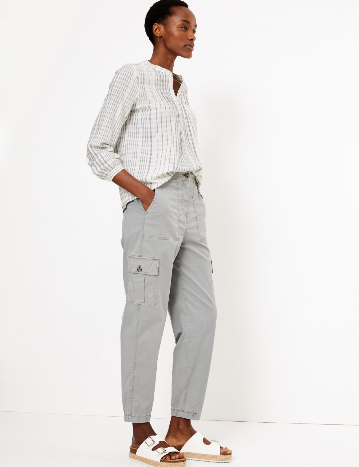 Cargo Utility Tapered Ankle Grazer Trousers grey