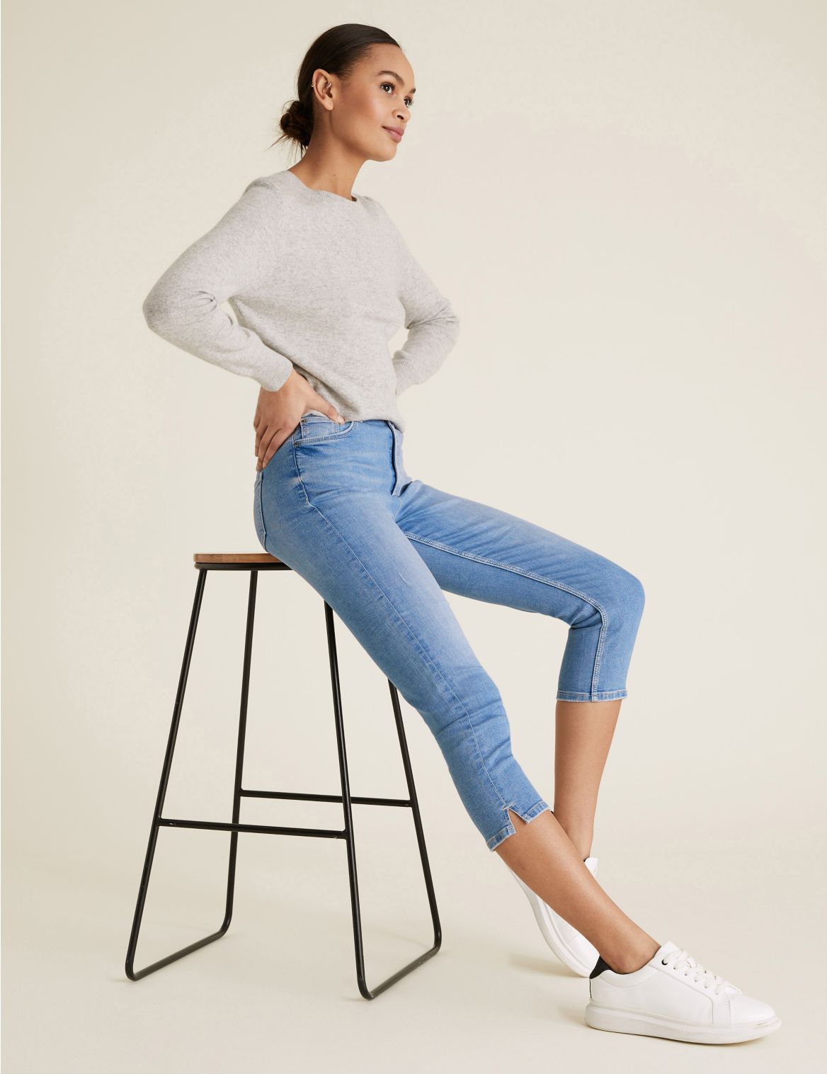 Supersoft High Waisted Skinny Cropped Jeans blue