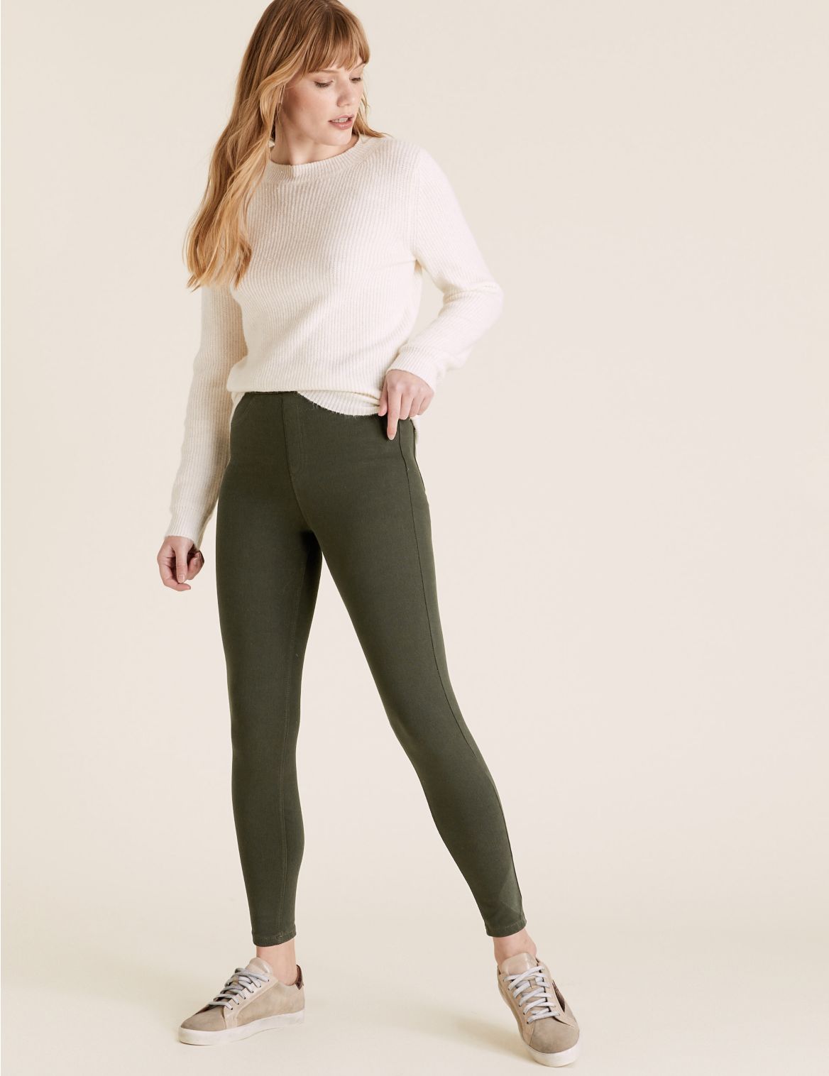 Cosy Cotton High Waisted Jeggings green
