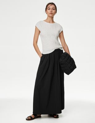 M&S Womens Technical Fabric Maxi A-Line Skirt - 8SHT - Black, Black