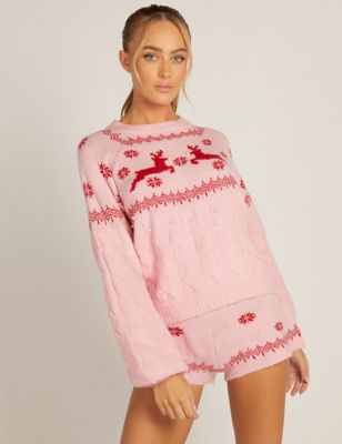 Boux Avenue Womens Knitted Fair Isle Snowflake Lounge Shorts - 12 - Pink Mix, Pink Mix