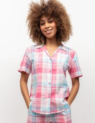 Cyberjammies Womens Pure Cotton Check Pyjama Top - 26 - Pink, Pink