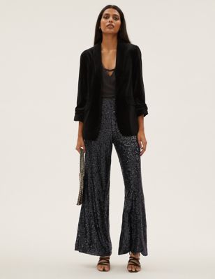 M&S Womens Sequin Wide Leg Trousers