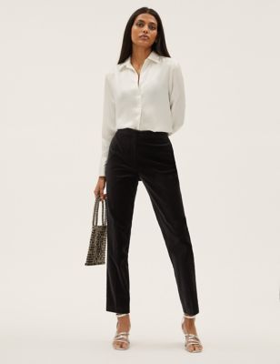 M&S Womens Velvet Slim Fit Ankle Grazer Trousers