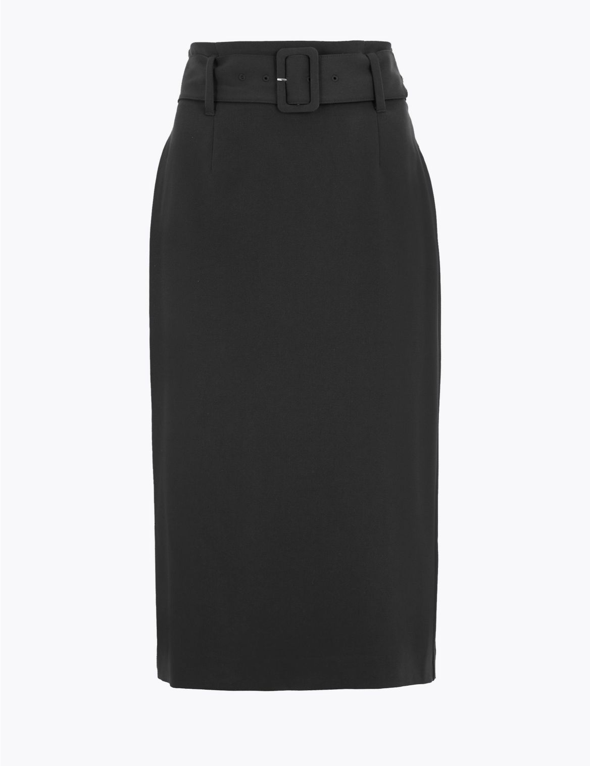 Belted Knee Length Pencil Skirt black