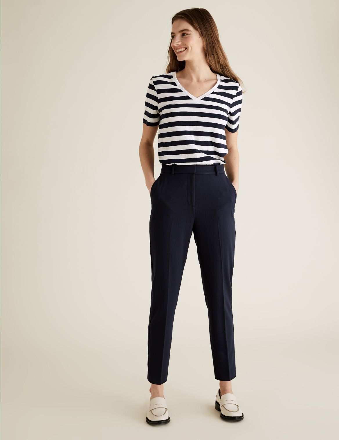 PETITE Slim Fit Ankle Grazer Trousers navy