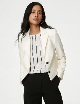 M&S Womens Wool Blend Tailored Cropped Blazer - 8 - Ivory, Ivory